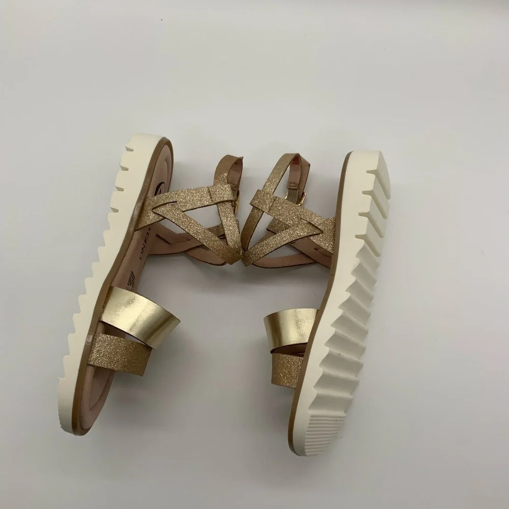 One35 Ankle Strap Sandals ,S.Escarcha Dorado Vegan Leather. Various Size
